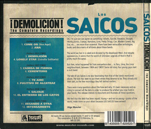 Los Saicos – ¡Demolición! The Complete Recordings - CD - Digipak - 2010 - Munster Records – MR CD 295 - NUEVO / PRECINTADO - NEW / SEALED.
