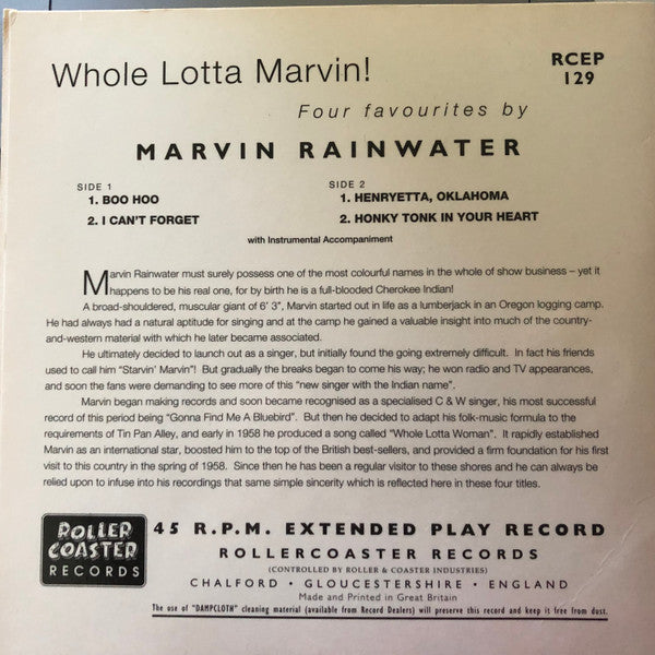 Marvin Rainwater – Whole Lotta Marvin! - 7" - 1999 - Rollercoaster Records – RCEP 129 - Como Nuevo / Like New (M- / M-)
