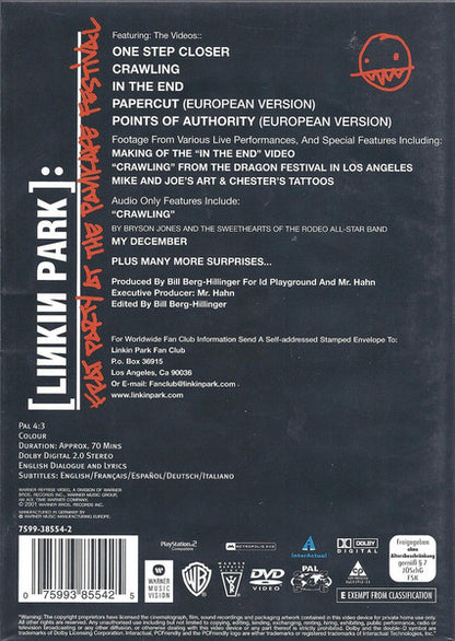 Linkin Park – Frat Party At The Pankake Festival - DVD - PAL - 2001 - Warner Bros. Records – 7599 38554-2 - DVD Near Mint (M-) / Cover Near Mint (M-)
