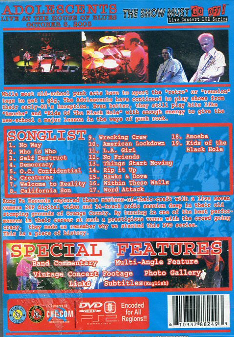 Adolescents – Live At The House Of Blues - DVD + CD - 2004 - Kung Fu Records – 78824-9
