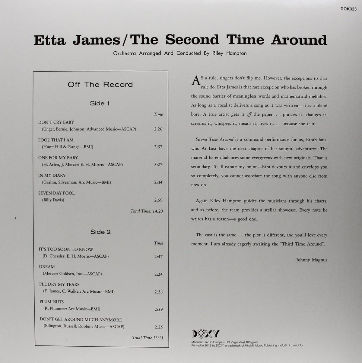 Etta James ‎– The Second Time Around - 180g LP + CD - 2012 - Doxy ‎– DOK-323