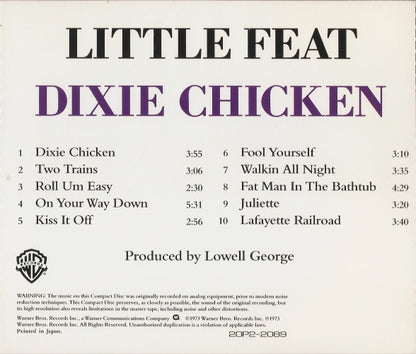 Little Feat – Dixie Chicken - CD - Japanese Edition - NO OBI - 1988 - Warner Bros. Records – 20P2-2089 - New and unplayed but not sealed.