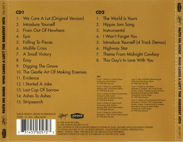 Faith No More – Who Cares A Lot? The Greatest Hits - 2xCD - New, unplayed, but not sealed.