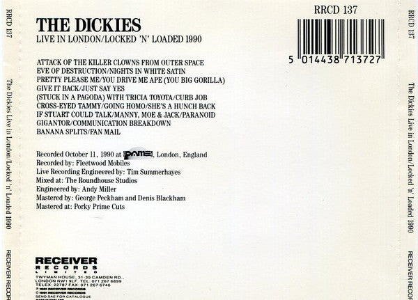 The Dickies – Live In London - Locked 'N' Loaded - CD - 1991 - Receiver Records Limited – RRCD 137 - USED (M- / M-)