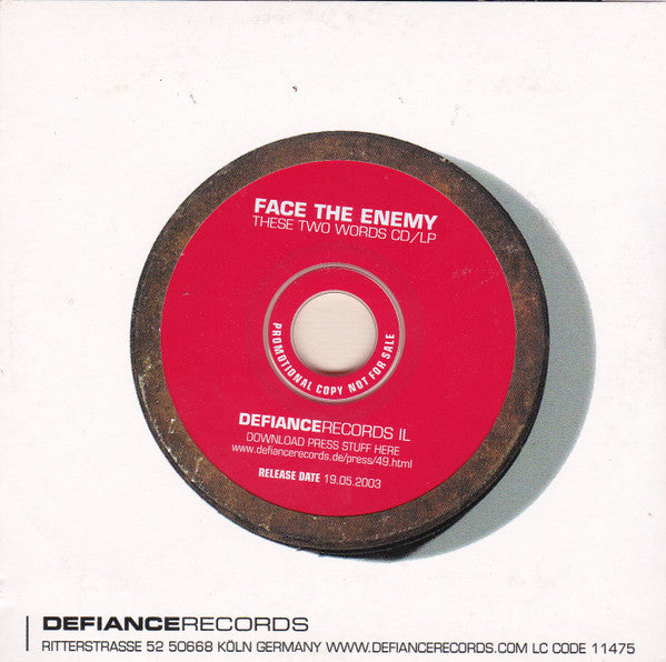 Face The Enemy – These Two Words - CD, Promo, Cardboard Sleeve - Defiance Records – #49 - CD Muy Buen Estado / Portada Muy Buen Estado (VG+/VG+)
