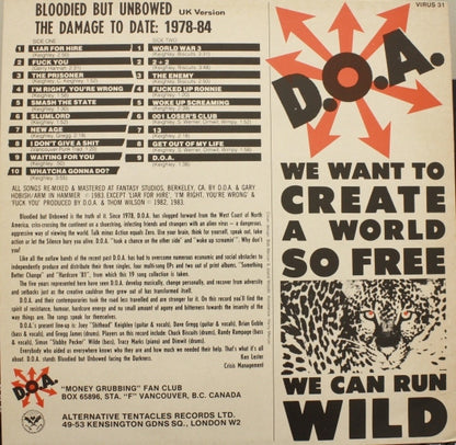 D.O.A. – Bloodied But Unbowed - LP - 1983 - Alternative Tentacles – VIRUS 31 - Very Good Condition (VG+ / VG+)
