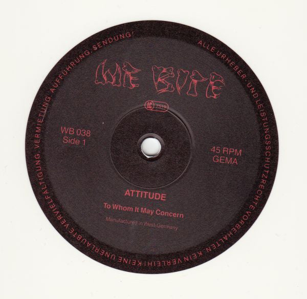 Attitude – To Whom It May Concern - 12" - White - 1998 - We Bite Records – WE BITE 038 - Very Good Condition (M- / VG+)