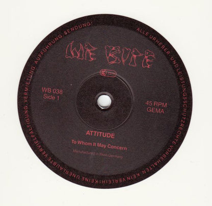Attitude – To Whom It May Concern - 12" - White - 1998 - We Bite Records – WE BITE 038 - Very Good Condition (M- / VG+)
