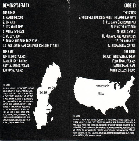 D.S.-13 / Code 13 – 13 Song Split 7" - 7" - 2000 - Havoc Records – HC7023 - Vinyl Near Mint / Cover Near Mint (M-/M-)