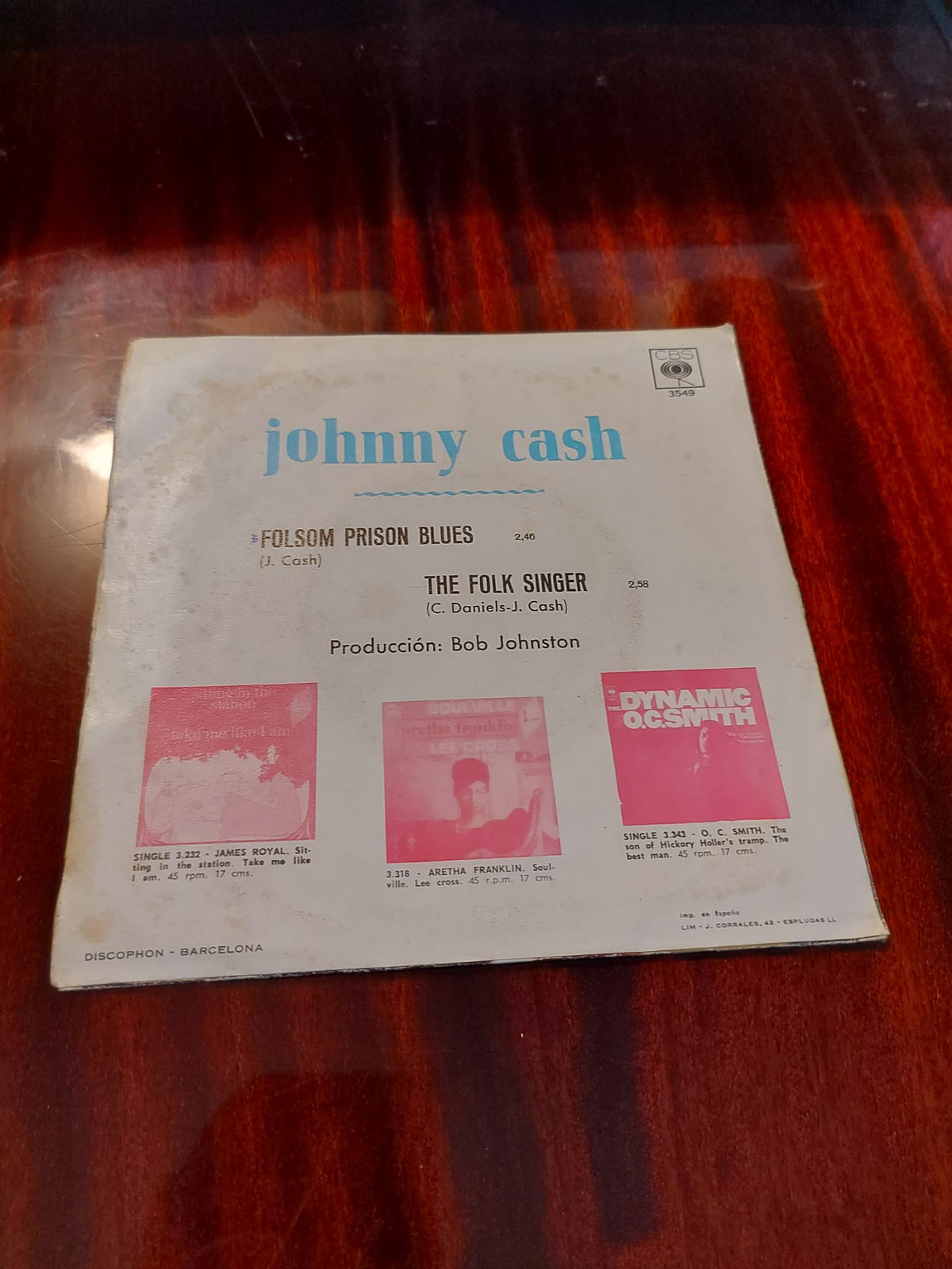 Johnny Cash ‎– Folsom Prison Blues - 7" - Spanish Edition - 1968 - CBS ‎– 3549 - In Acceptable Condition (VG/VG)