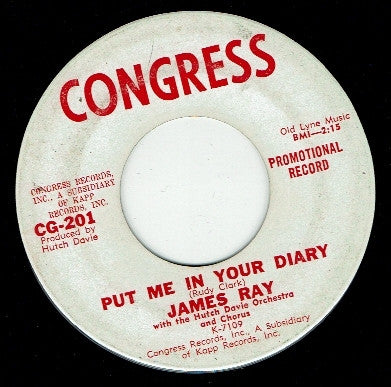 James Ray – Do The Monkey / Put Me In Your Diary - 7" - Reissue - Congress – CG-201 - Vinyl Near Mint / Generic Sleeve (M-/Generic)