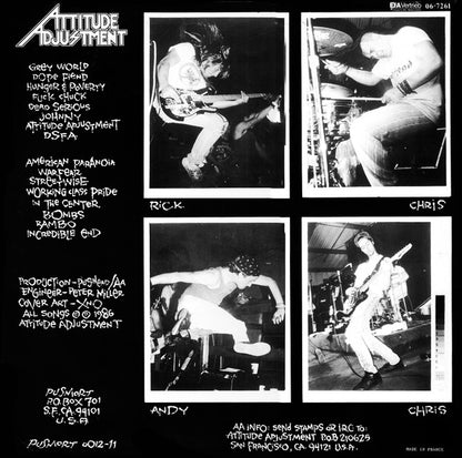 Attitude Adjustment – American Paranoia - LP - 1986 - Pusmort – PUSMORT 0012-11 - Very Good Condition (VG+ / VG+)