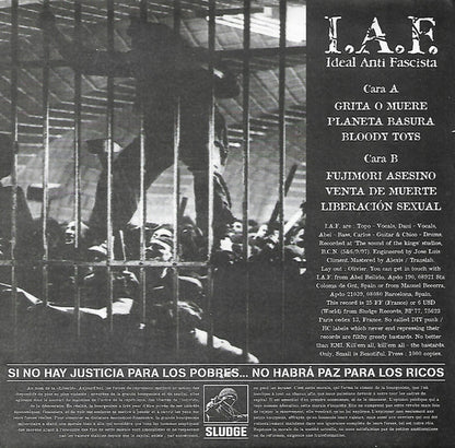 Ideal Anti Fascista – If There Is No Justice For The Poor....There Will Be No Peace For The Rich - 7" - 1998 - Sludge Records – MDI 019 - Like New / Like New (M- / M-)
