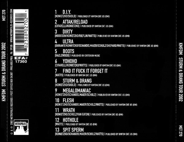 KMFDM Featuring Pig – Sturm & Drang Tour 2002 - CD - Muy Buen Estado / Very Good Condition (VG+/M-)