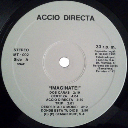 Acció Directa – Imaginate! - LP - Con Insert / With Insert - 1990 - Momentos Trashicos – MT-002 - Como Nuevo / Like New (M / M-)