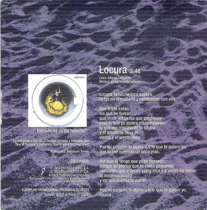 elbicho – Locura - CD, Single, Promo, Cardsleeve - 2003 - DRO – DEW0085 - CD Very Good Plus (VG+) / Cover Very Good Plus (VG+)