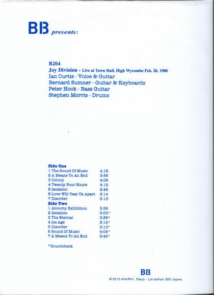 Joy Division – Live At Town Hall, High Wycombe Feb. 20, 1980 - LP - Unofficial Release, Limited Edition, Green