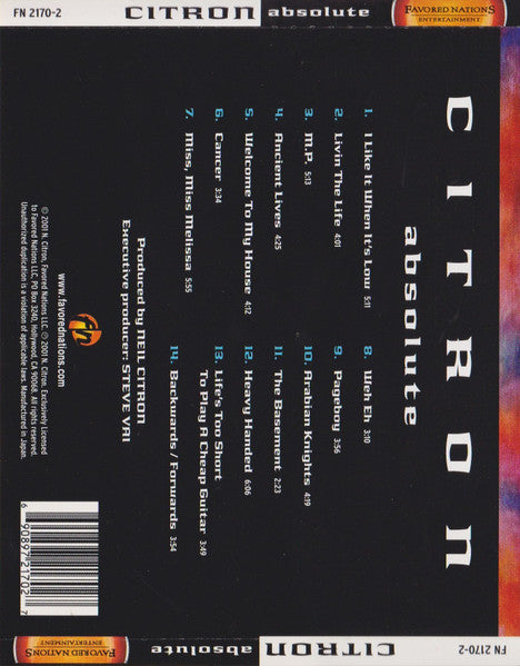 Citron – Absolute - CD - 2001 - Favored Nations Entertainment – FN 2170-2
