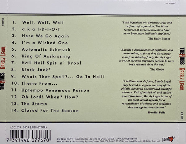 The Hives – Barely Legal - CD - Like New (M- / M-)