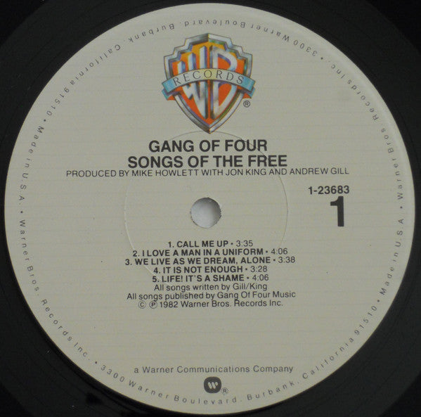 Gang Of Four – Songs Of The Free - LP - 1982 - Warner Bros. Records – 1-23683 - Vinyl Very Good Condition / Cover Very Good Condition (VG+/VG+) - IMMEDIATE AVAILABILITY.