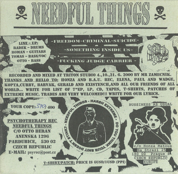 Needful Things / Wadge – Needful Things / Wadge - 7" - 2000 - Psychotherapy Records – PSY 016, Business As Usual – PSY 016