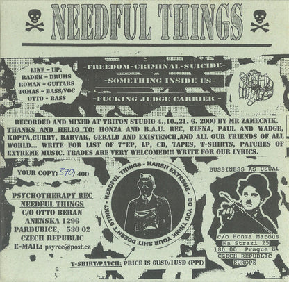 Needful Things / Wadge – Needful Things / Wadge - 7" - 2000 - Psychotherapy Records – PSY 016, Business As Usual – PSY 016