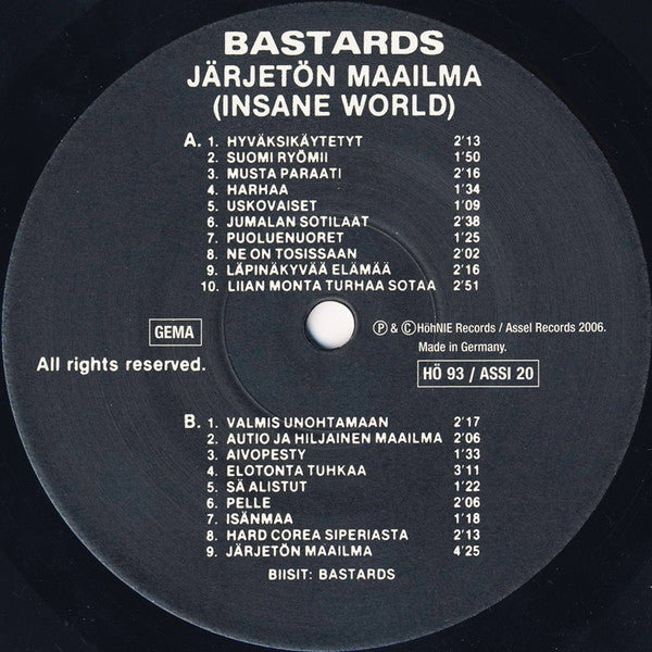 Bastards – Järjetön Maailma (Insane World) - LP - 2006 - Höhnie Records – HÖ - 93 - Very Good Condition (M- / VG+)