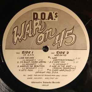 D.O.A. ‎– War On 45 - 12" - 1999 - Alternative Tentacles ‎– VIRUS 24 - Nuevo sin usar pero no precintado / New unplayed but not sealed.