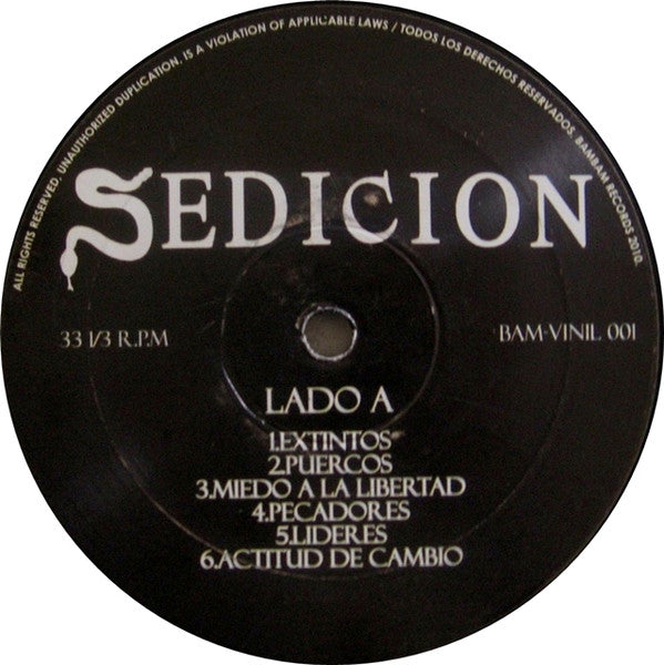 Sedicion – Extintos - LP - 2010 - Bambam Records – Bam-Vinil 001 - New and unplayed but not sealed.