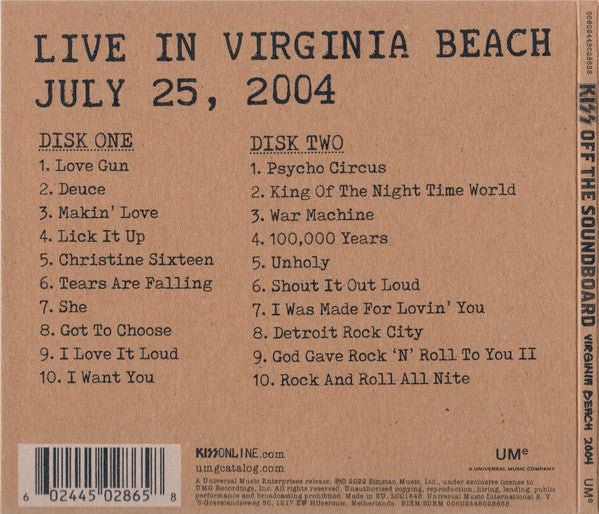 KISS - Off The Soundboard Live In Virginia Beach July 25, 2004 - 2xCD