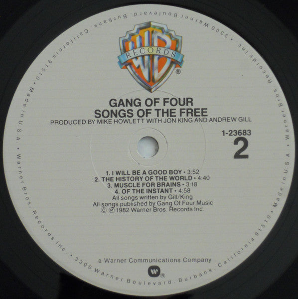 Gang Of Four – Songs Of The Free - LP - 1982 - Warner Bros. Records – 1-23683 - Vinyl Very Good Condition / Cover Very Good Condition (VG+/VG+) - IMMEDIATE AVAILABILITY.