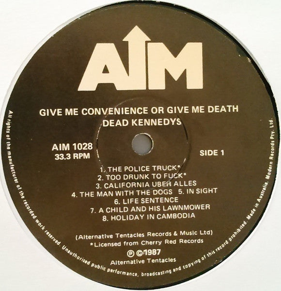 Dead Kennedys – Give Me Convenience Or Give Me Death - LP + 7" + Booklet - White Label - 1989 (Australia) - AIM – AIM 1028 - Vinyl Very Good Plus (VG+) / Cover Very Good Plus (VG+)