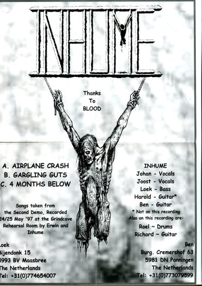 Inhume / Blood – Inhume / Blood - 7" - 1998 - Vinilo Muy Buen Estado / Portada Muy Buen Estado (VG+/VG+).
